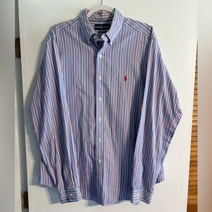 Ralph Lauren Classic Fit blue and red striped button up long sleeve shirt